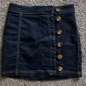 Free People Navy Button-Front Denim Mini Skirt